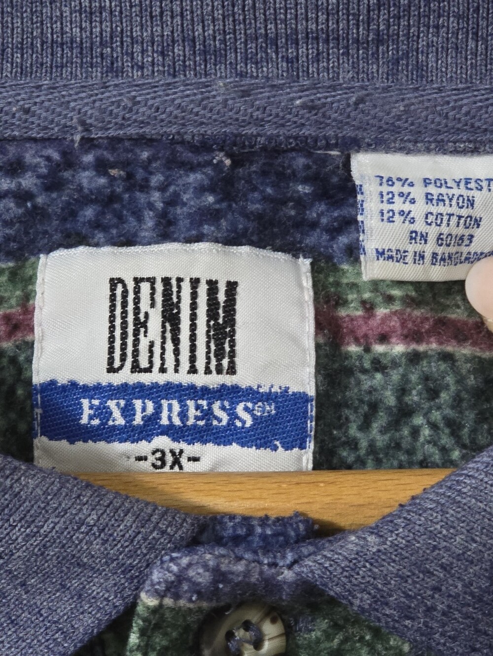 Vintage Denim Express Knit Polo Sweatshirt 3X Geometric Striped Coaxial Grandpa - Picture 5 of 5